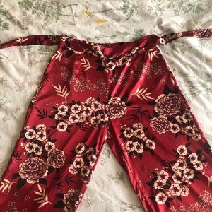 Red floral pants